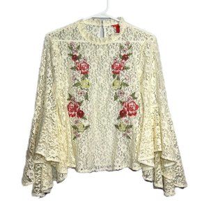 Chelsea & Violet Boho Embroidered Lace Top with Bell Sleeves